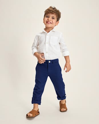 Boys Linen-Blend Roll Cuff Chino Pants - Linen Edit