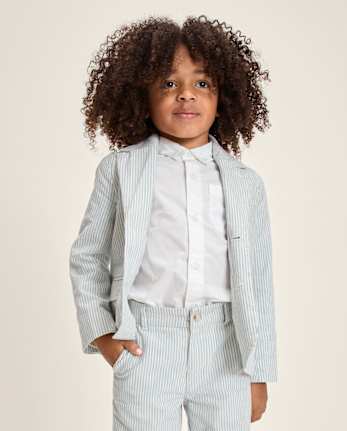 Boys Striped Linen-Blend Blazer - Special Occasions