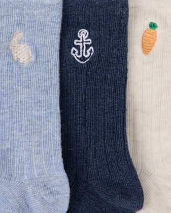 Chaussettes brodées lapin pour garçon, lot de 3 - Jardin enchanté