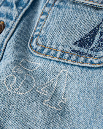 Boys Embroidered Lighthouse Denim Button Up Shirt - Driftwood Bay