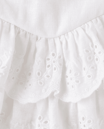 Girls Scalloped Eyelet Linen-Blend Tiered Skort - Linen Edit