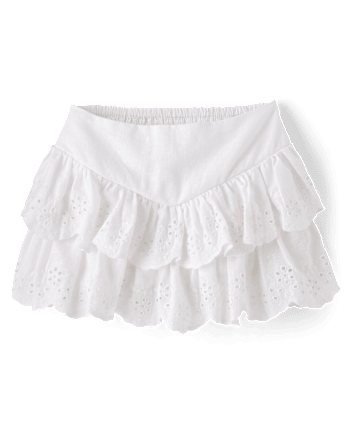 Jupe-short à volants en lin mélangé à œillets festonnés pour filles - Collection Lin