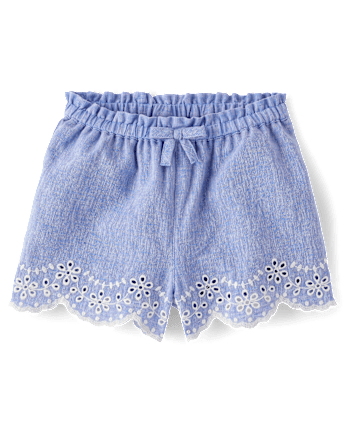 Girls Embroidered Eyelet Linen-Blend Pull On Shorts - Linen Edit