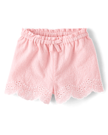 Girls Embroidered Eyelet Linen-Blend Pull On Shorts - Linen Edit