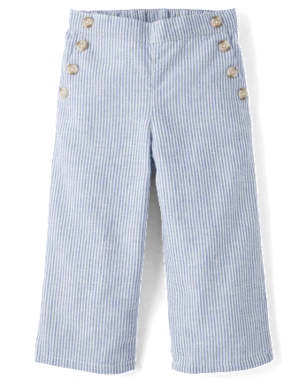 Girls Button Linen-Blend Sailor Pants - Linen Shop