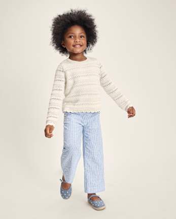 Girls Button Linen-Blend Sailor Pants - Linen Shop