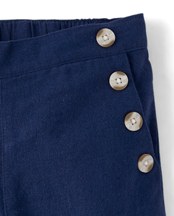 Girls Button Linen-Blend Sailor Pants - Linen Edit
