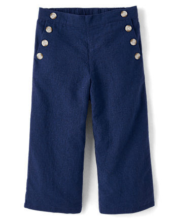 Pantalon marin en lin mélangé à boutons pour filles - Boutique de lin