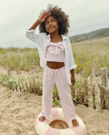 Girls Embroidered Eyelet Linen-Blend Wide Leg Pants - Linen Edit