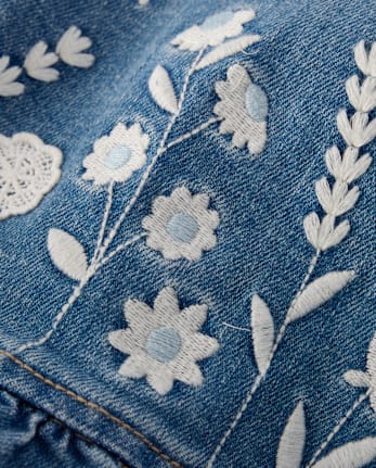 Girls Embroidered Floral Peplum Denim Jacket - Driftwood Bay