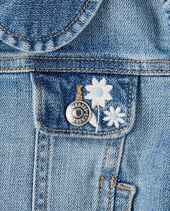 Girls Embroidered Floral Peplum Denim Jacket - Driftwood Bay