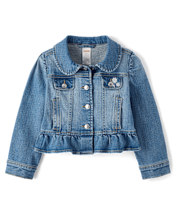 Girls Embroidered Floral Peplum Denim Jacket - Driftwood Bay