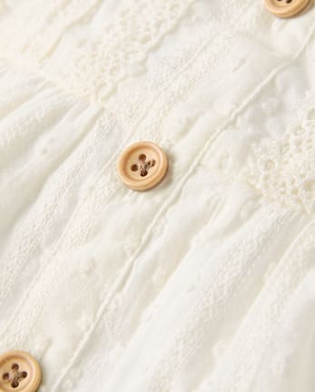 Girls Embroidered Eyelet Clip Dot Button Up Shirt - Driftwood Bay