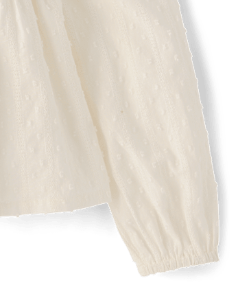 Girls Embroidered Eyelet Clip Dot Button Up Shirt - Driftwood Bay