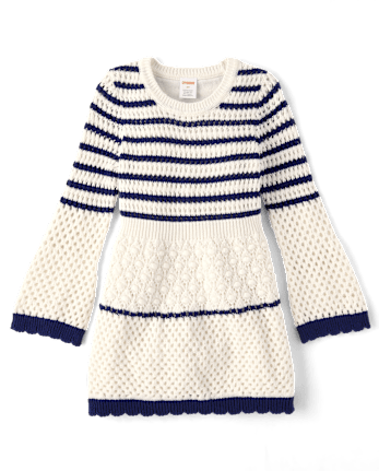 Girls Striped Crochet Sweater Dress - Driftwood Bay