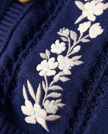 Girls Embroidered Floral Pointelle Cardigan - Driftwood Bay