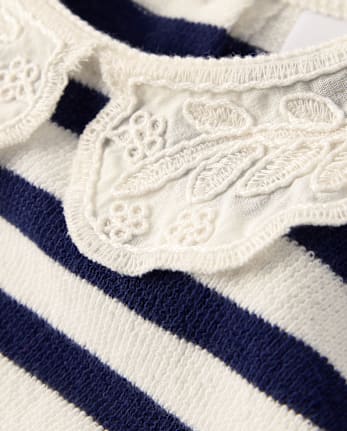 Girls Striped Crochet Lace Peter Pan Sweater - Driftwood Bay