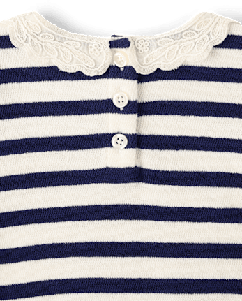 Girls Striped Crochet Lace Peter Pan Sweater - Driftwood Bay
