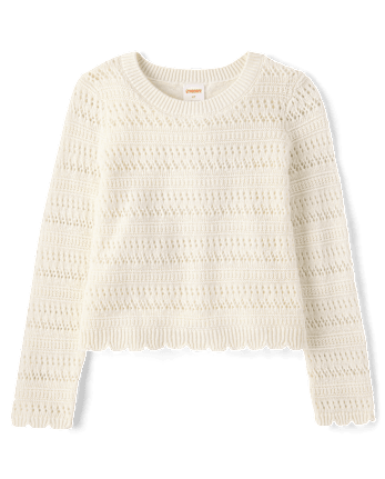 Girls Scalloped Linen-Blend Pointelle Sweater - Linen Edit