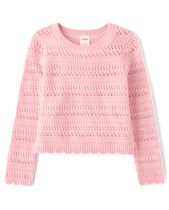 Pull en maille ajourée festonnée en lin mélangé pour fille - Boutique Lin