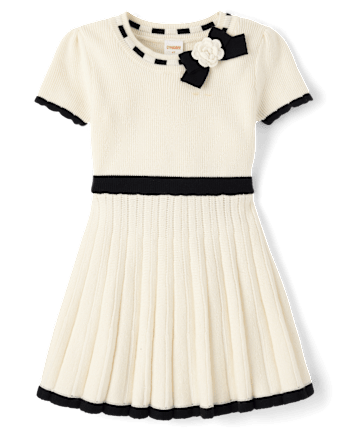 Girls Contrast Pleated Sweater Dress - Petit Paris