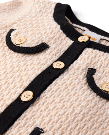 Girls Contrast Faux Tweed Sweater Cardigan - Petit Paris