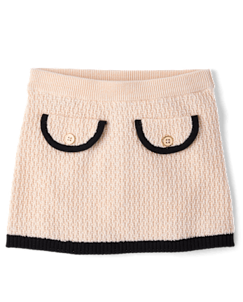 Girls Contrast Faux Tweed Sweater Skirt - Petit Paris
