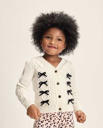 Gilet en maille torsadée à nœud papillon pour fille - Petit Paris