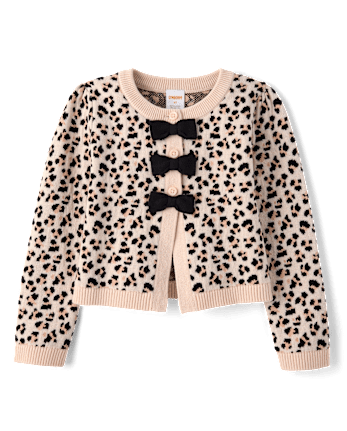 Girls Leopard Bow Cardigan - Petit Paris