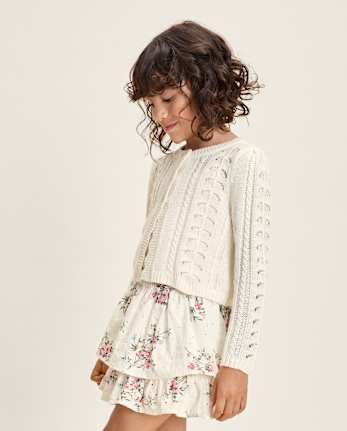 Girls Scalloped Pointelle Cardigan - Little Essentials