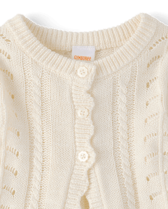 Girls Scalloped Pointelle Cardigan - Little Essentials