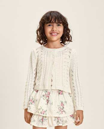 Girls Scalloped Pointelle Cardigan - Little Essentials