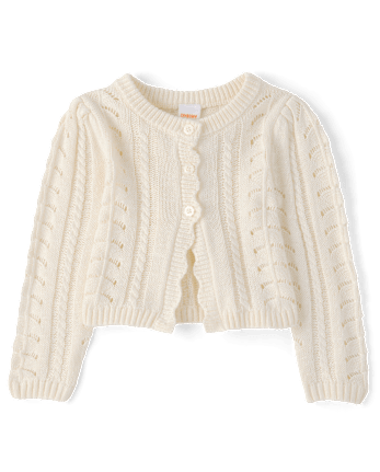 Gilet en maille ajourée festonnée pour fille - Jardin enchanté