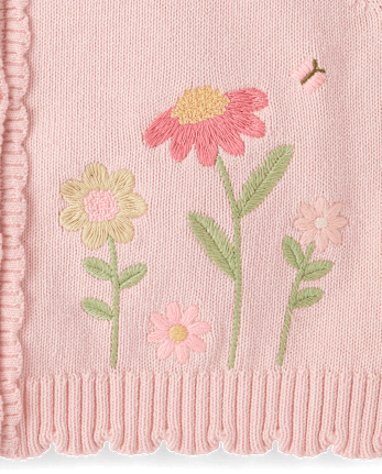 Girls Applique Bunny Scalloped Cardigan - Enchanted Garden