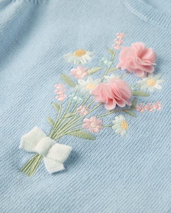 Girls Embroidered Bouquet Sweater Top - Enchanted Garden