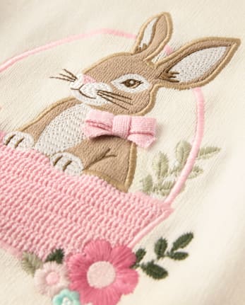 Girls Applique Crochet Bunny Sweater - Enchanted Garden