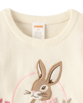 Girls Applique Crochet Bunny Sweater - Enchanted Garden