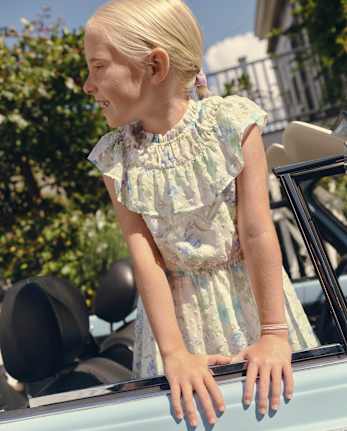 Girls Floral Clip Dot Ruffle Dress - Enchanted Garden