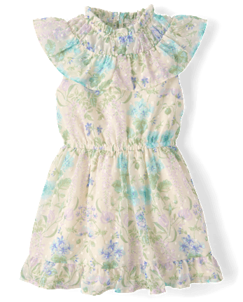 Girls Floral Clip Dot Ruffle Dress - Enchanted Garden