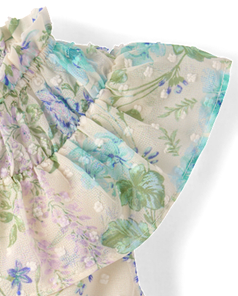 Girls Floral Clip Dot Ruffle Dress - Enchanted Garden