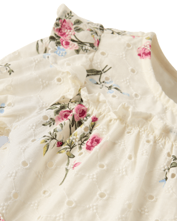 Girls Floral Eyelet Tiered Dress - Enchanted Garden