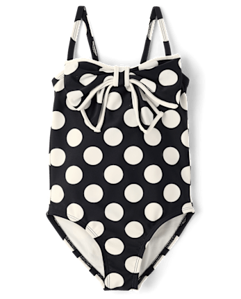 Girls Polka Dot Bow One Piece Swimsuit - Swim Shop