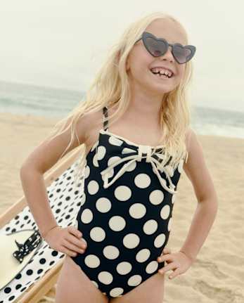 Girls Polka Dot Bow One Piece Swimsuit - Swim Shop