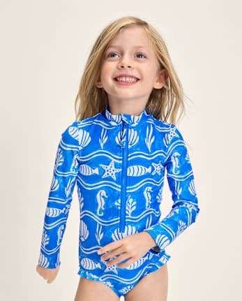 Girls Sea Creature Fairisle Rashguard One Piece Swimsuit - Swim Shop