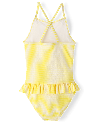 Maillot de bain une pièce à volants en seersucker fleuri pour filles - Boutique de maillots de bain