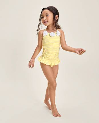 Maillot de bain une pièce à volants en seersucker fleuri pour filles - Boutique de maillots de bain