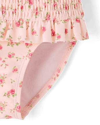 Girls Floral Smocked Flutter One Piece Swimsuit - Swim Shop