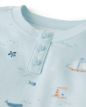 Kids Coastal Snug Fit Cotton Henley Pajamas - Gymmies