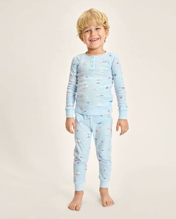 Kids Coastal Snug Fit Cotton Henley Pajamas - Gymmies