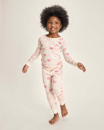 Girls Floral Heart Snug Fit Pointelle Pajamas - Gymmies
